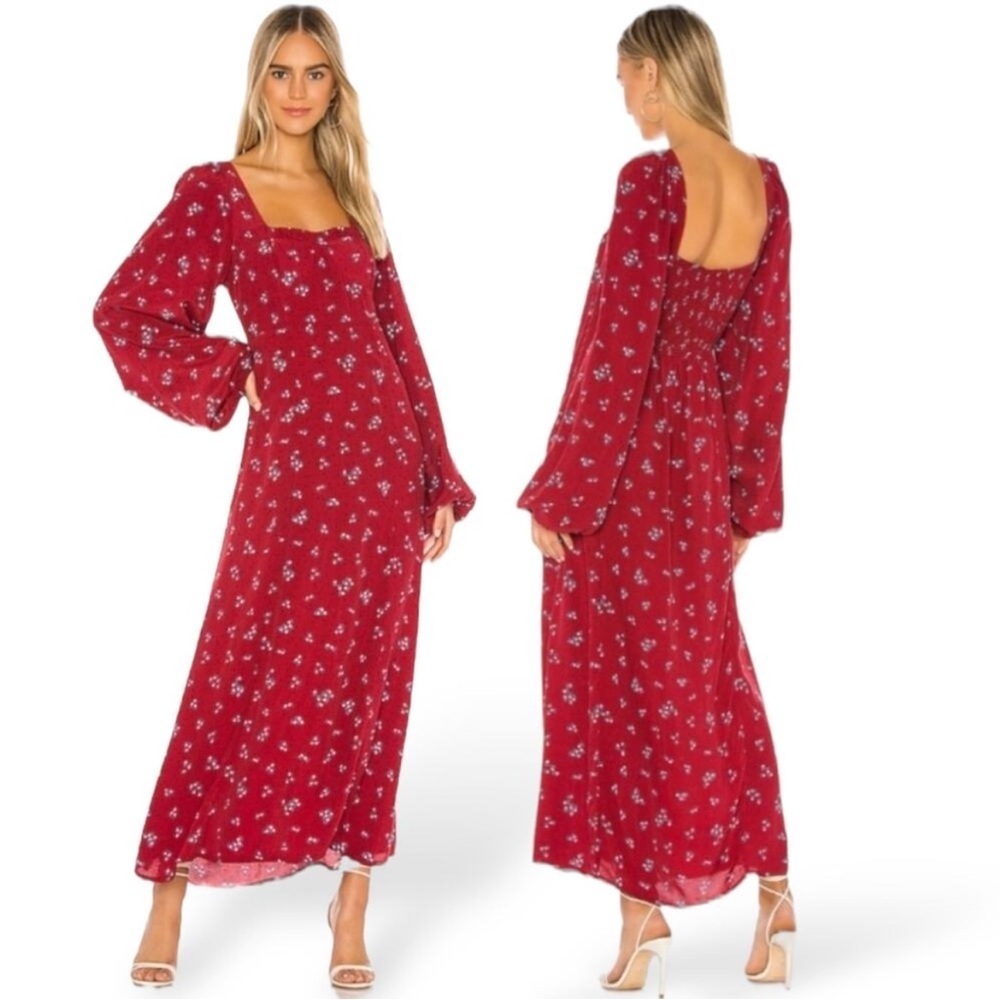 Free People Women's Iris Floral Long Sleeve Midi Dress Red